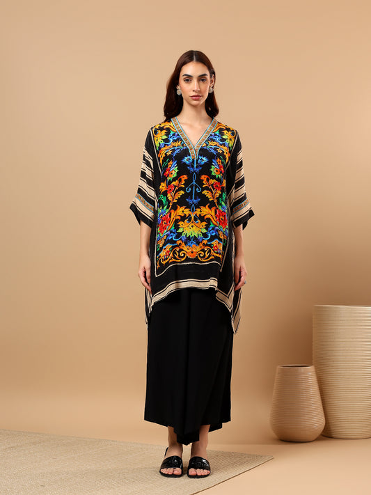 Black Printed Satin Cord Set