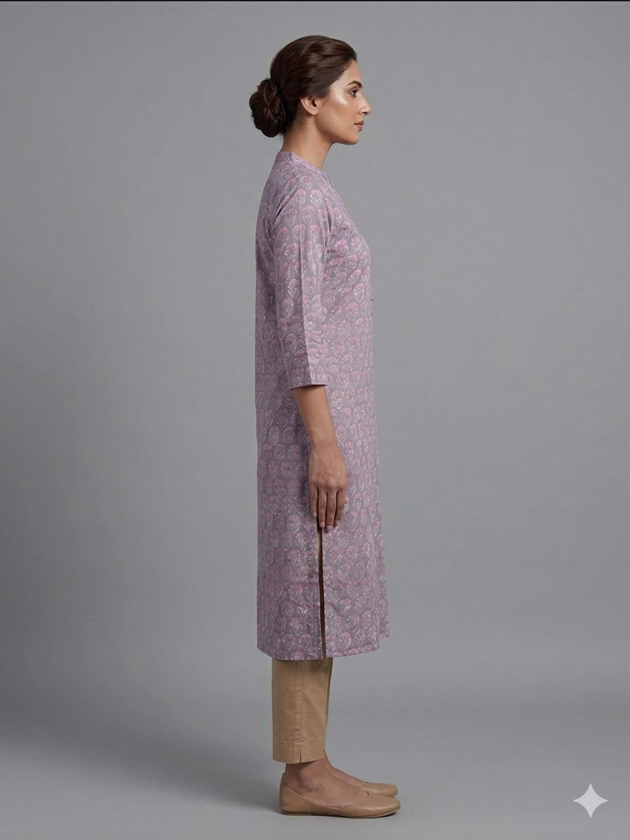 Lavender Printed Cotton Kurta