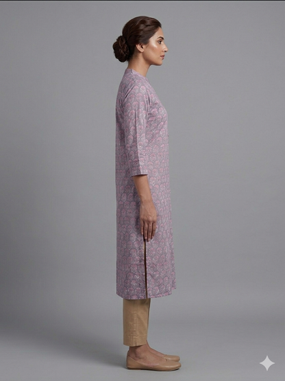 Lavender Printed Cotton Kurta