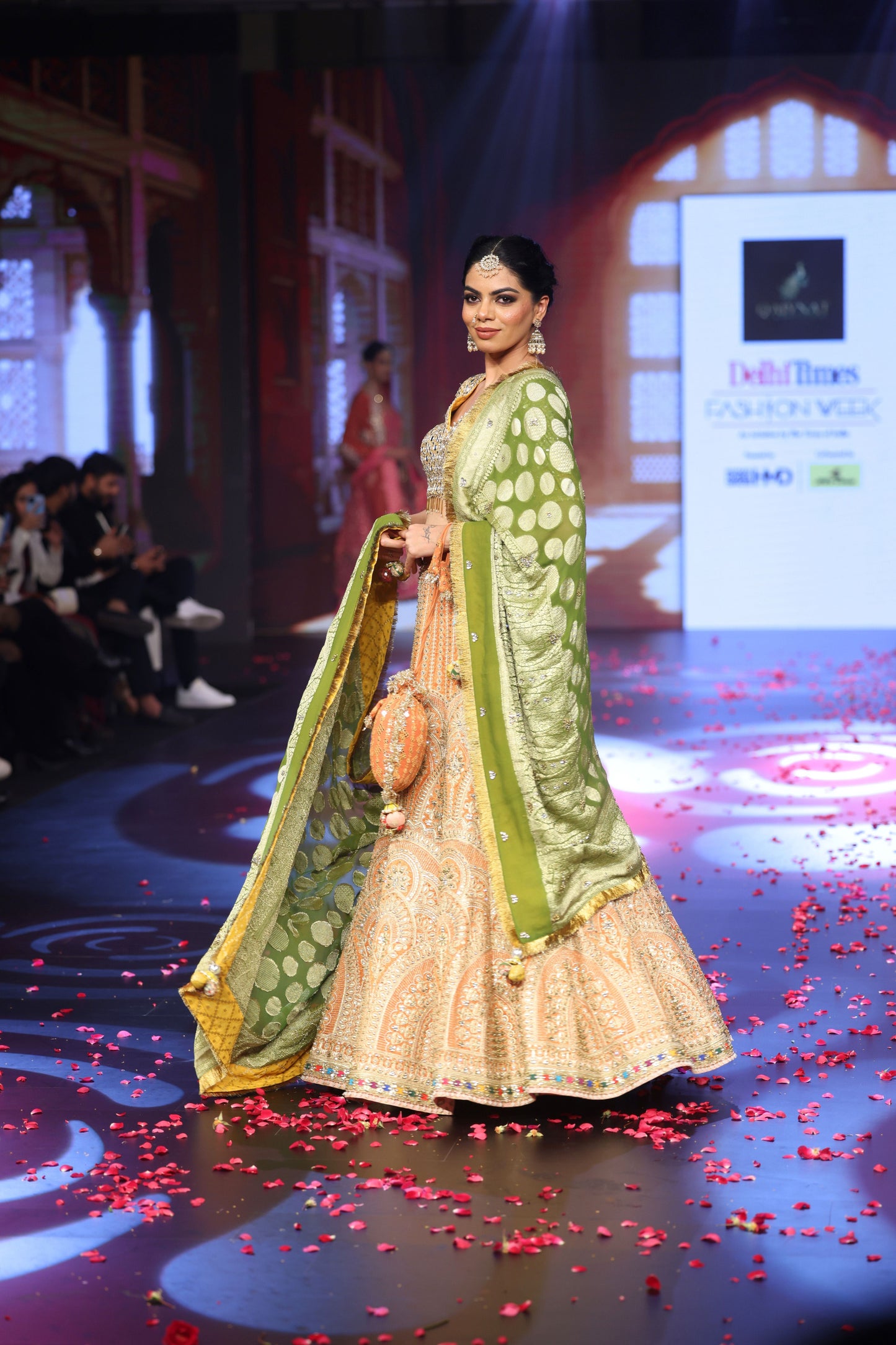 Ghungroo Banarsi Lehenga with Polki & Mirror Work Hand-Embroidery