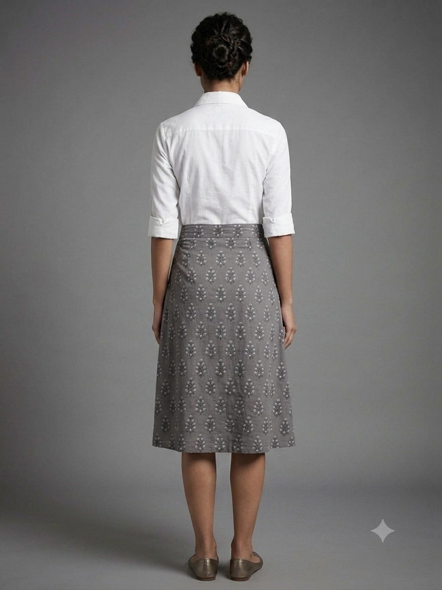 Gray Printed Cotton Skirt