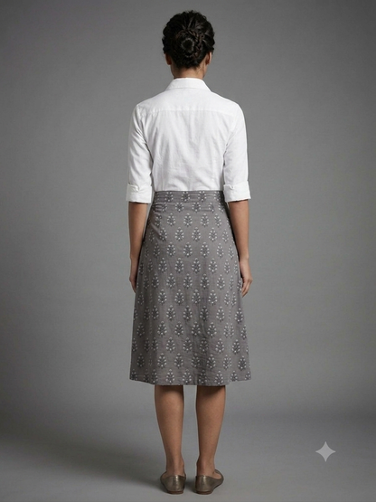Gray Printed Cotton Skirt