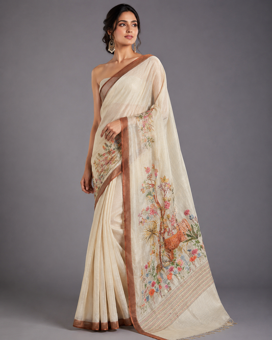 Tissue Linen Hand-Painted Saree