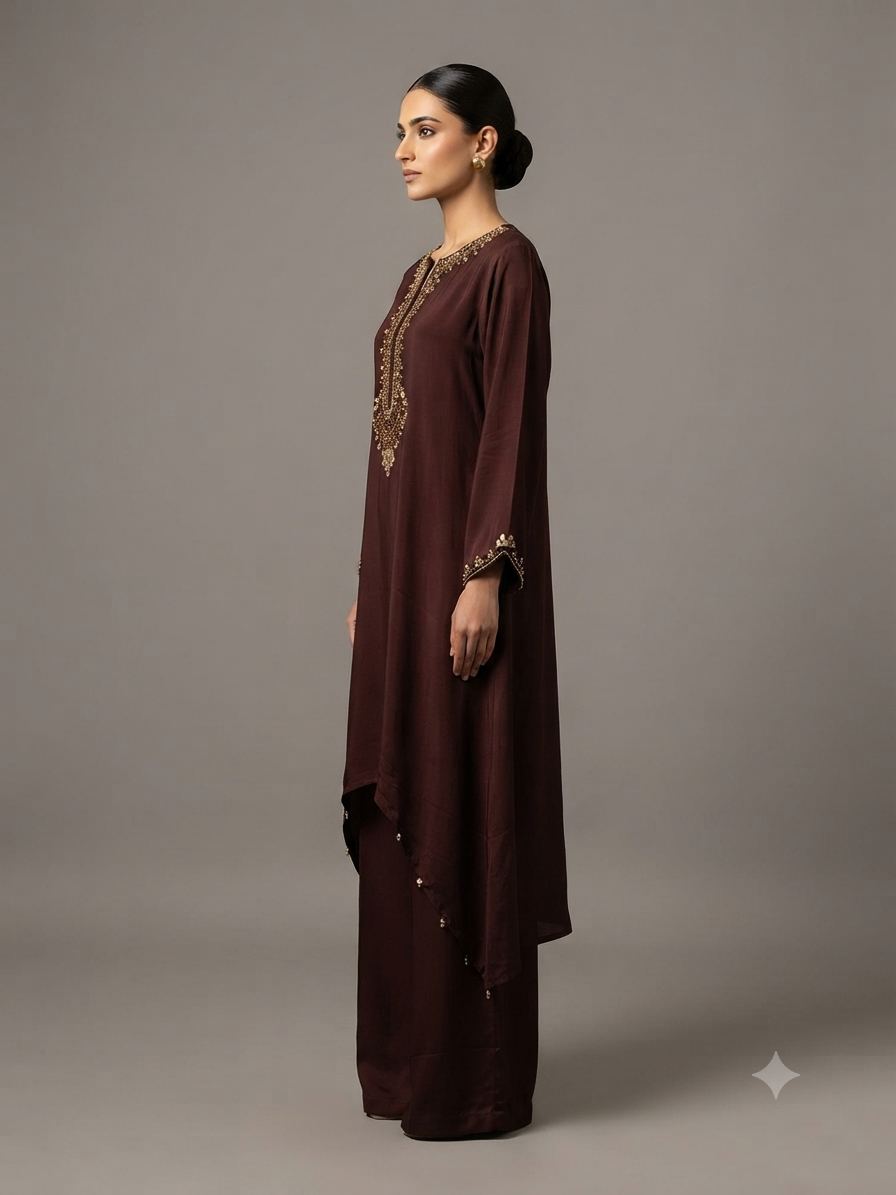 Brown Pure Crepe Cord Set