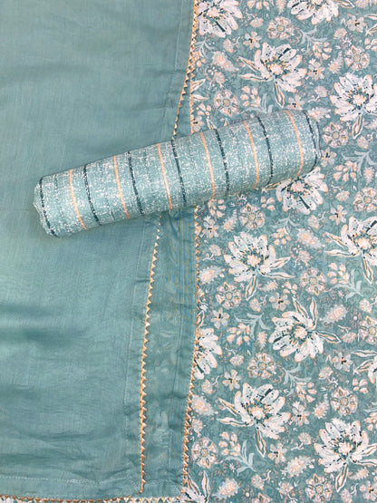 Blue Printed Cotton Unstitched Fabric