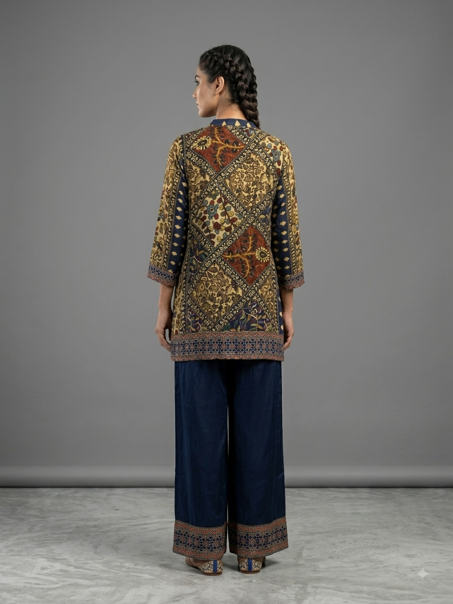 Blue Crepe Printed Cord Set