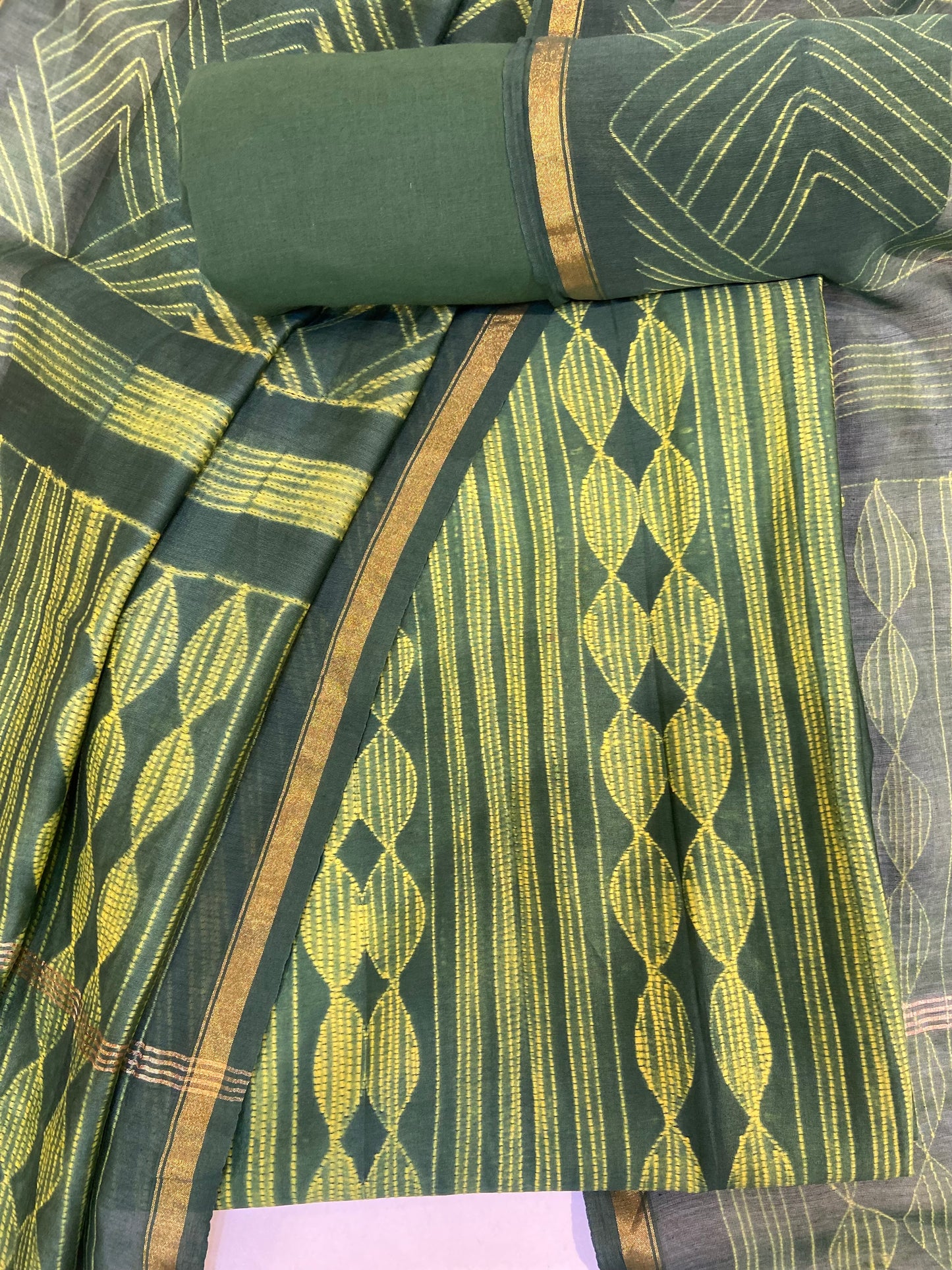 Green Cotton Unstitched Fabric