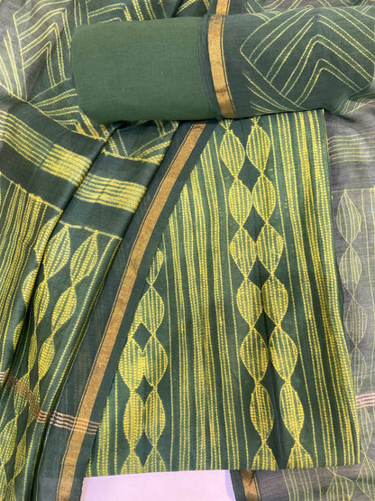 Green Cotton Unstitched Fabric