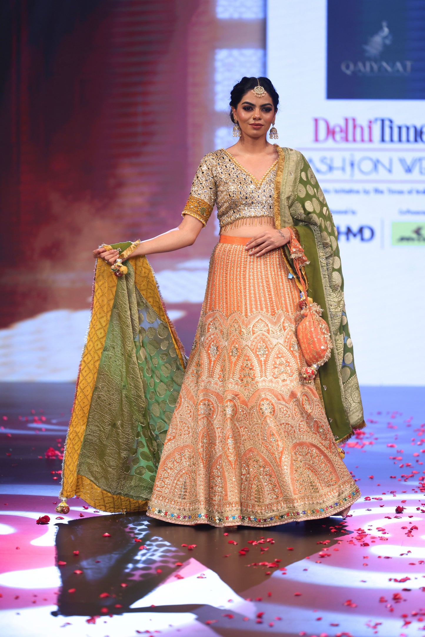 Ghungroo Banarsi Lehenga with Polki & Mirror Work Hand-Embroidery