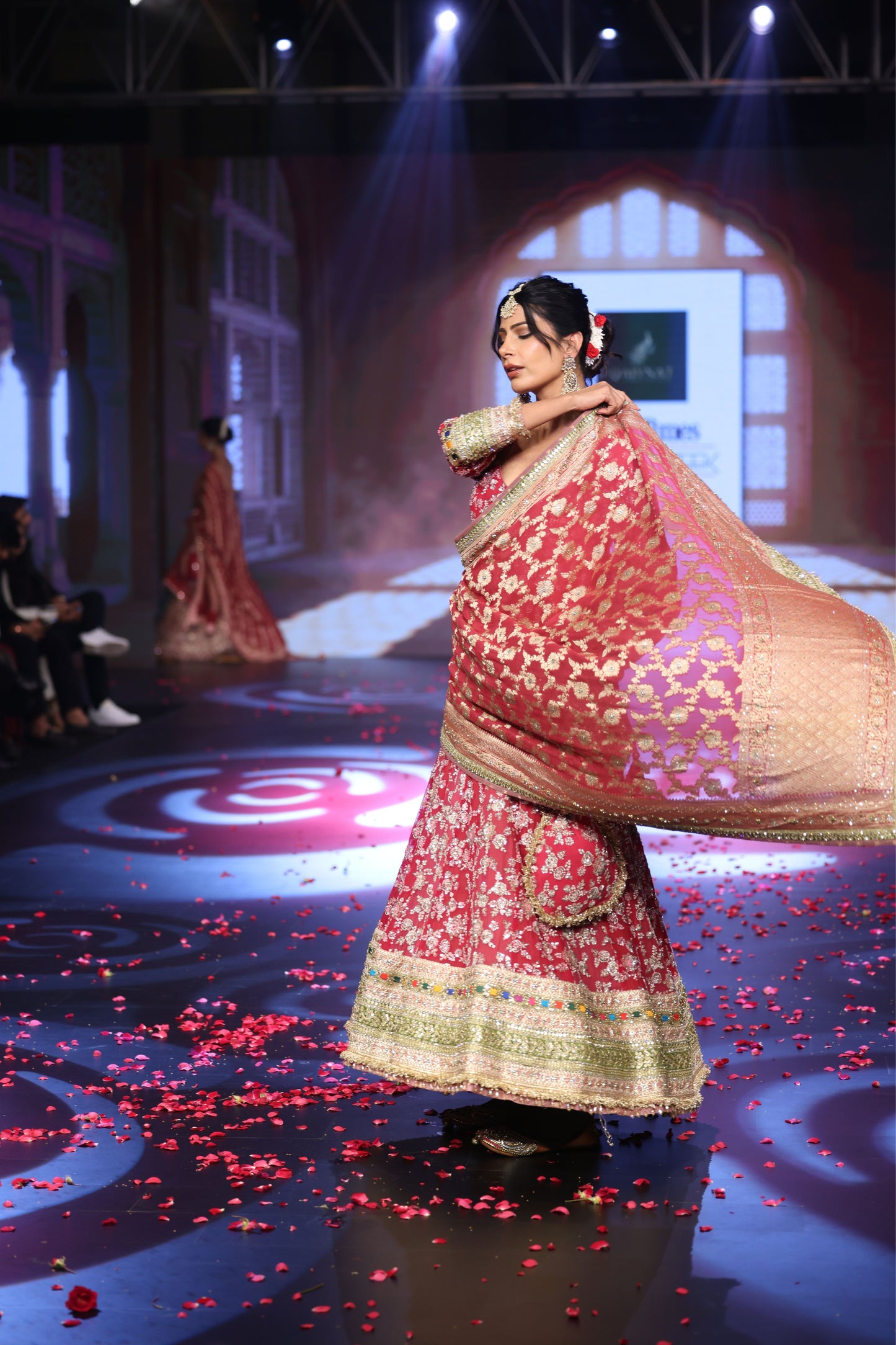 Ghungroo Crimson Red Hand-Embroidered Georgette Anarkali with Banarsi Dupatta