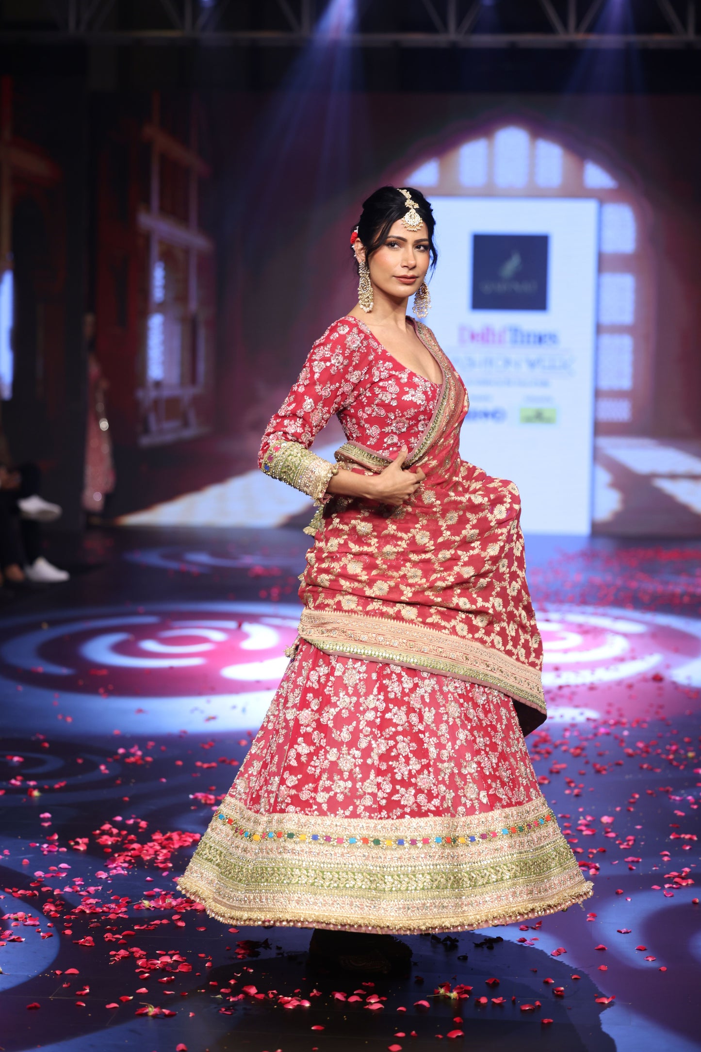Ghungroo Crimson Red Hand-Embroidered Georgette Anarkali with Banarsi Dupatta