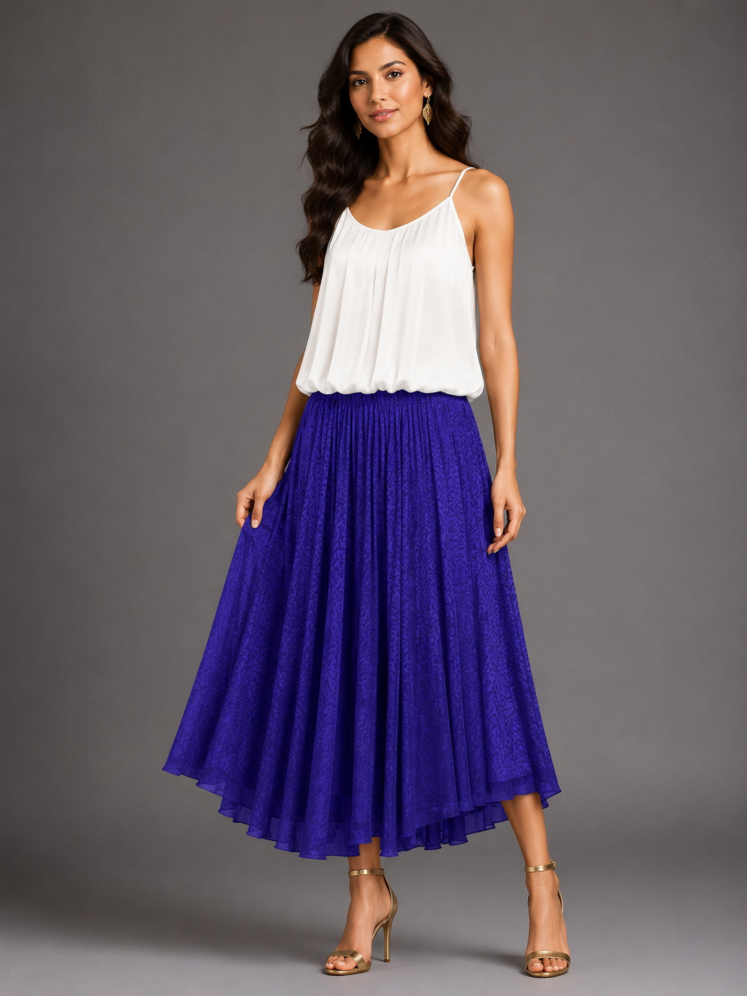 Blue Satin Handprint Skirt