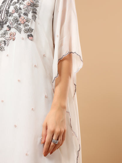 White Georgette Hand Embroidered Kaftan