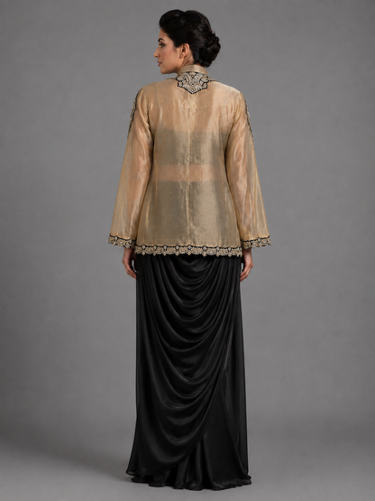Silk Organza Cape Set with Draped Skirt & Bustier