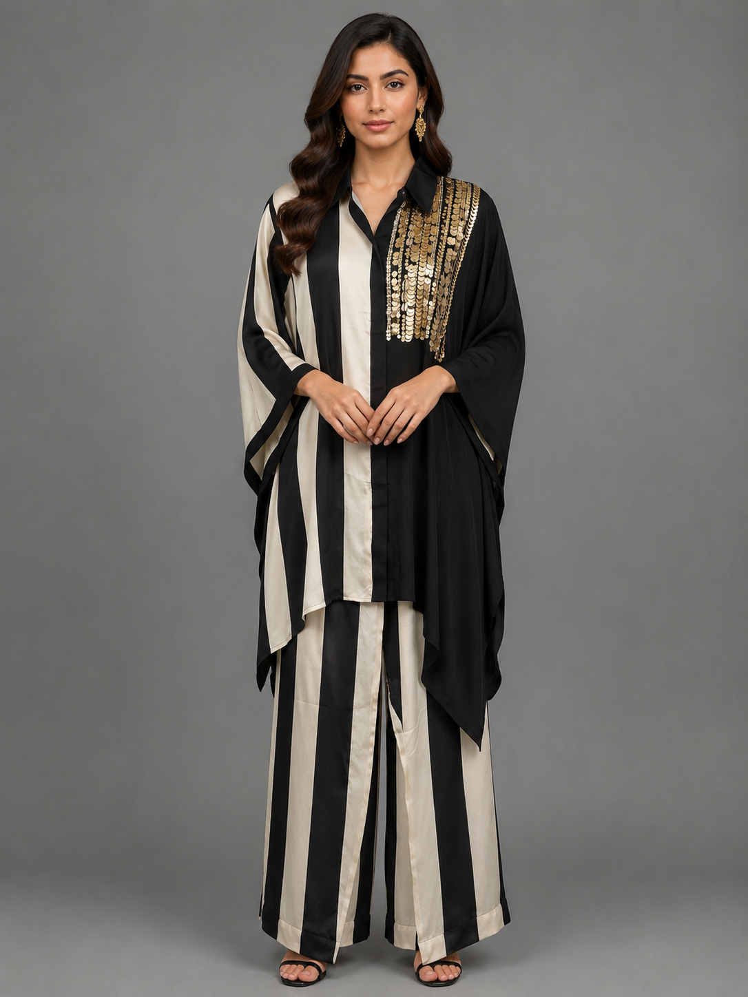 Black &White Satin Cord Set