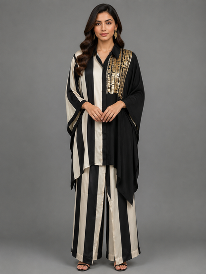 Black &White Satin Cord Set