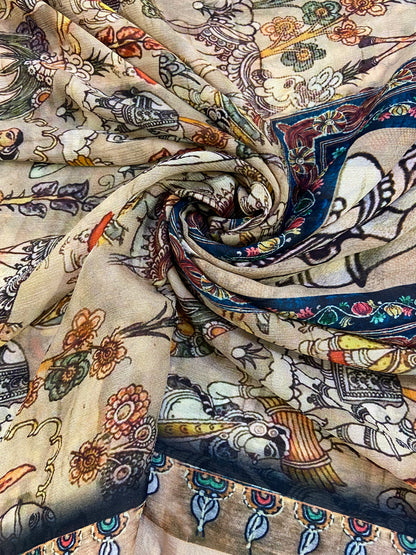 Beige Printed Satin Dupatta