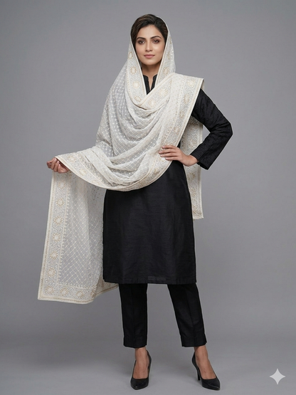 White hand embroidered dupatta