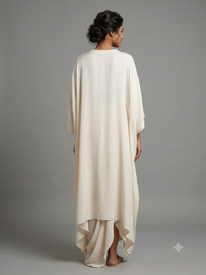 Off White Satin cowl Drape Kaftan Dress