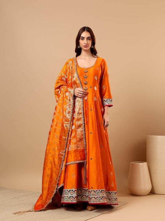 Orange Silk Anarkali