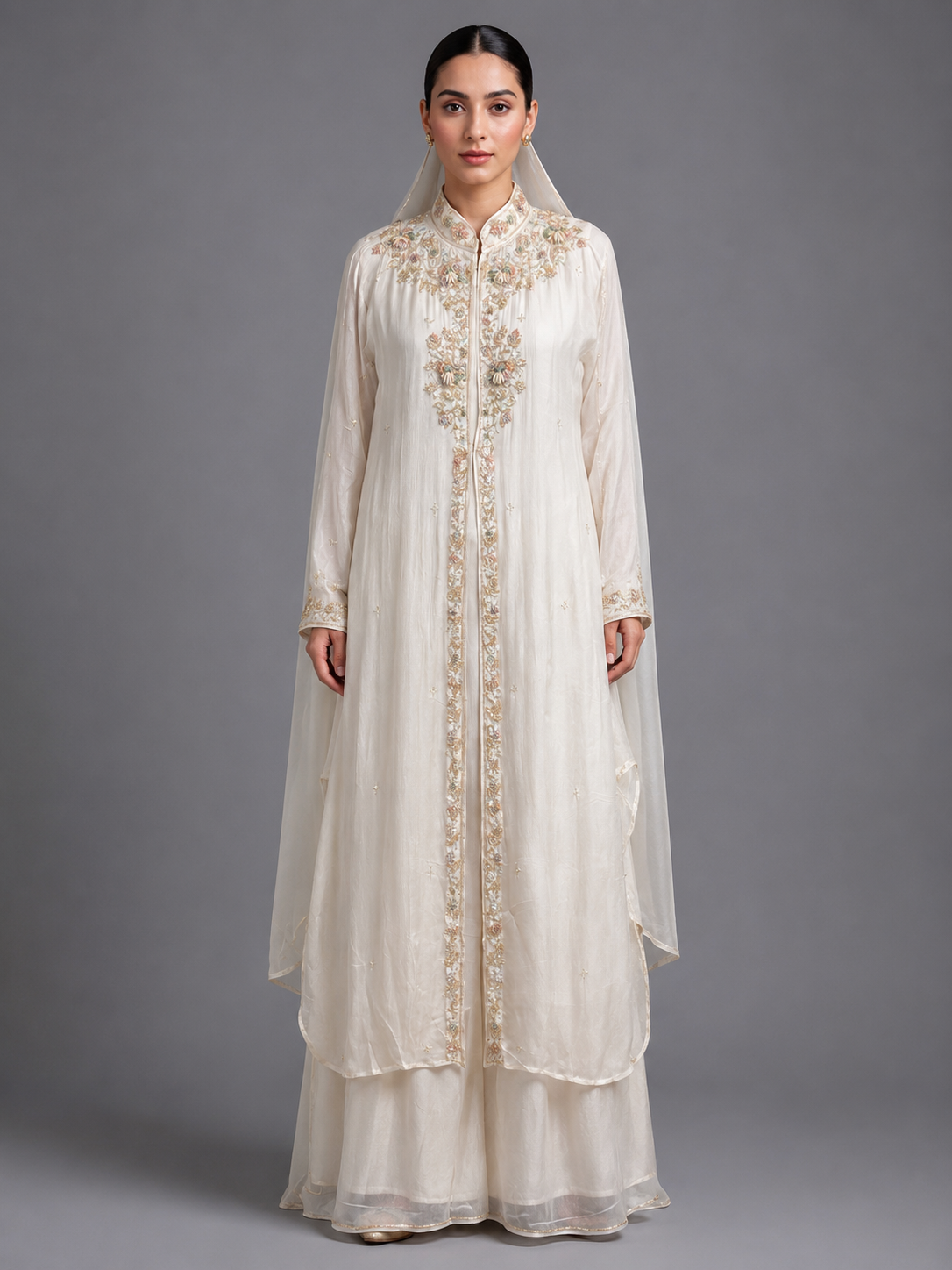 Off-White Chiffon Cut Dana Thread Work Organza Dupatta