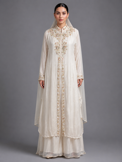 Off-White Chiffon Cut Dana Thread Work Organza Dupatta
