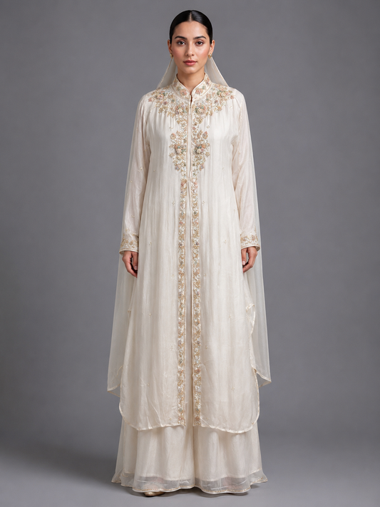 Off-White Chiffon Cut Dana Thread Work Organza Dupatta