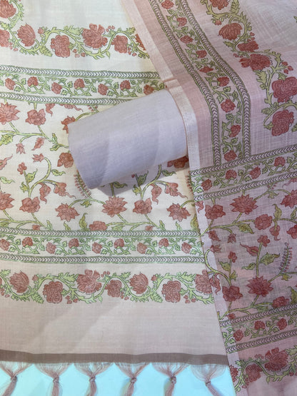 Peach printed cotton Unstitched febric