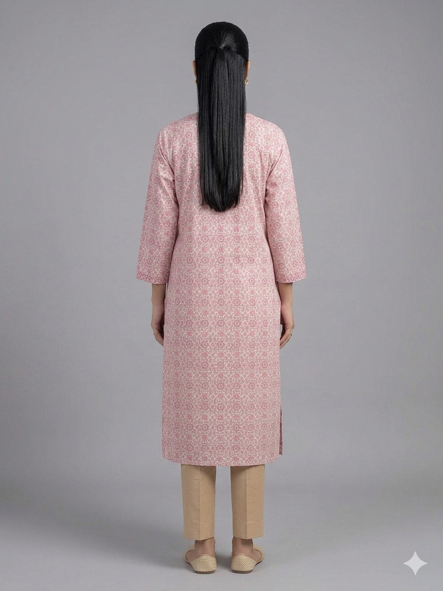 Peach Printed Cotton Kurta