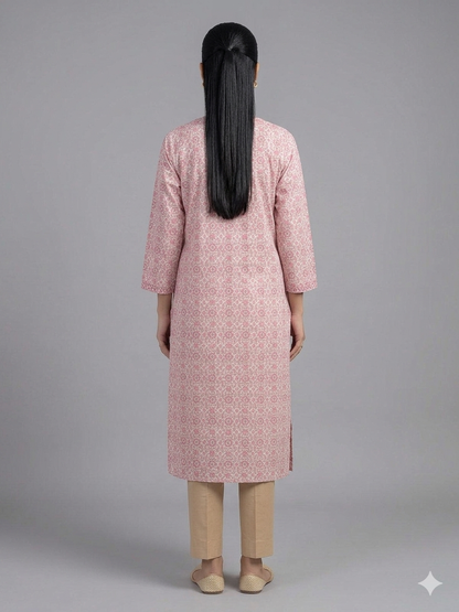 Peach Printed Cotton Kurta