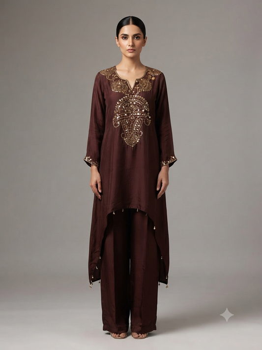 Brown Pure Crepe Cord Set