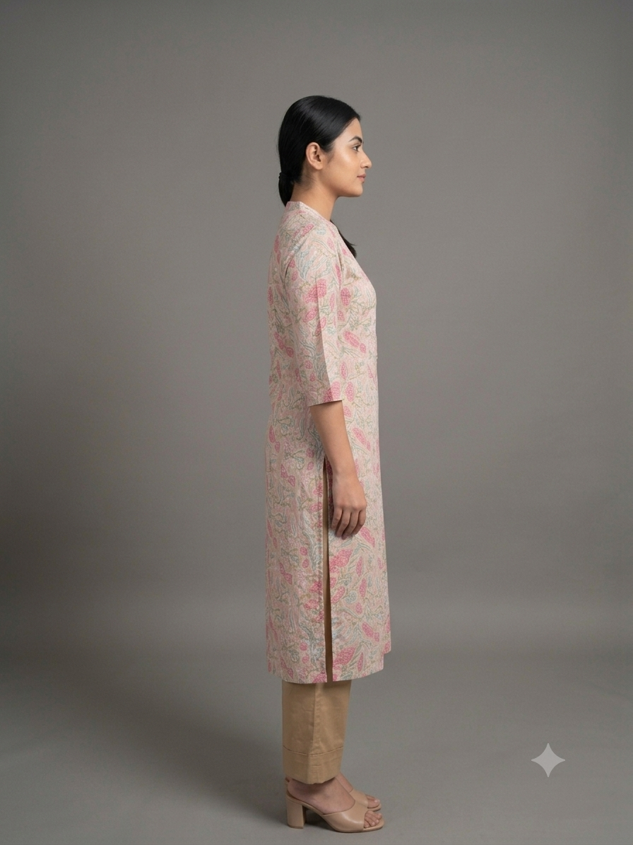 Peach Printed Cotton Kurta