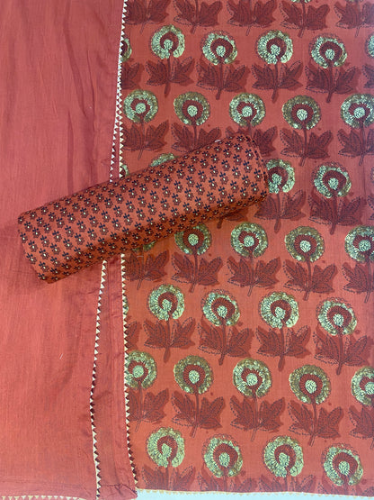 Red Printed Cotton Unstitched Fabric