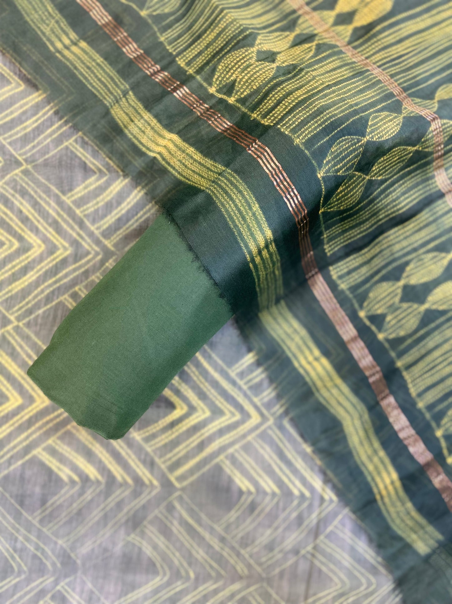 Green Cotton Unstitched Fabric