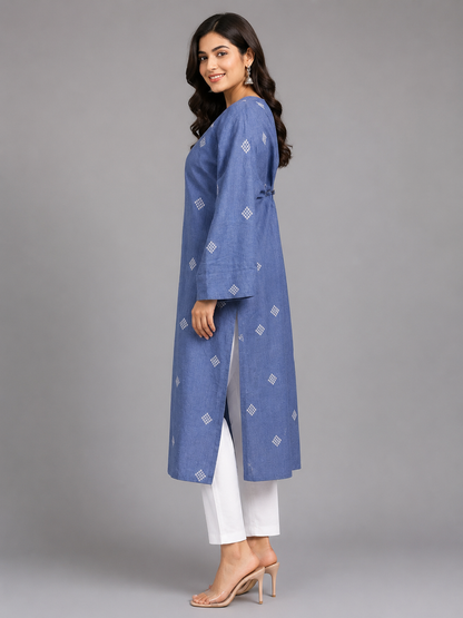Blue Printed Cotton Kurta