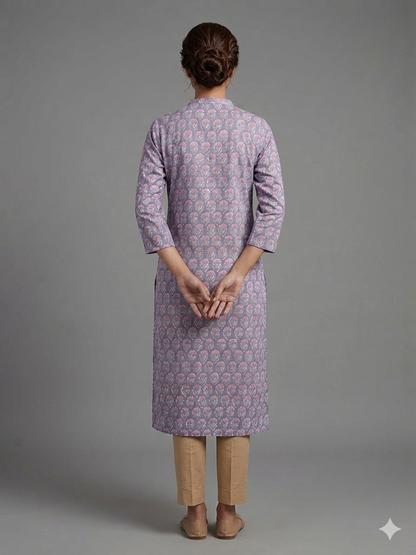 Lavender Printed Cotton Kurta