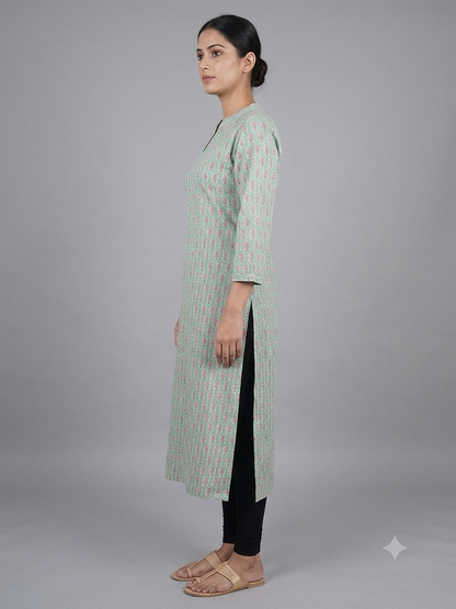 Green Printed Cotton Kurta