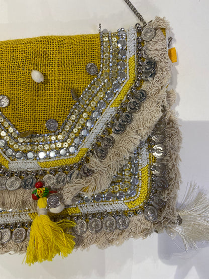 Yellow Organic Boho Crossbody Bag