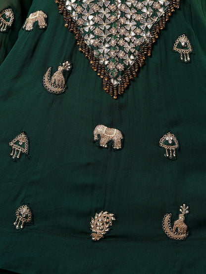 Emerald Green Georgette Gota Patti Cord Set