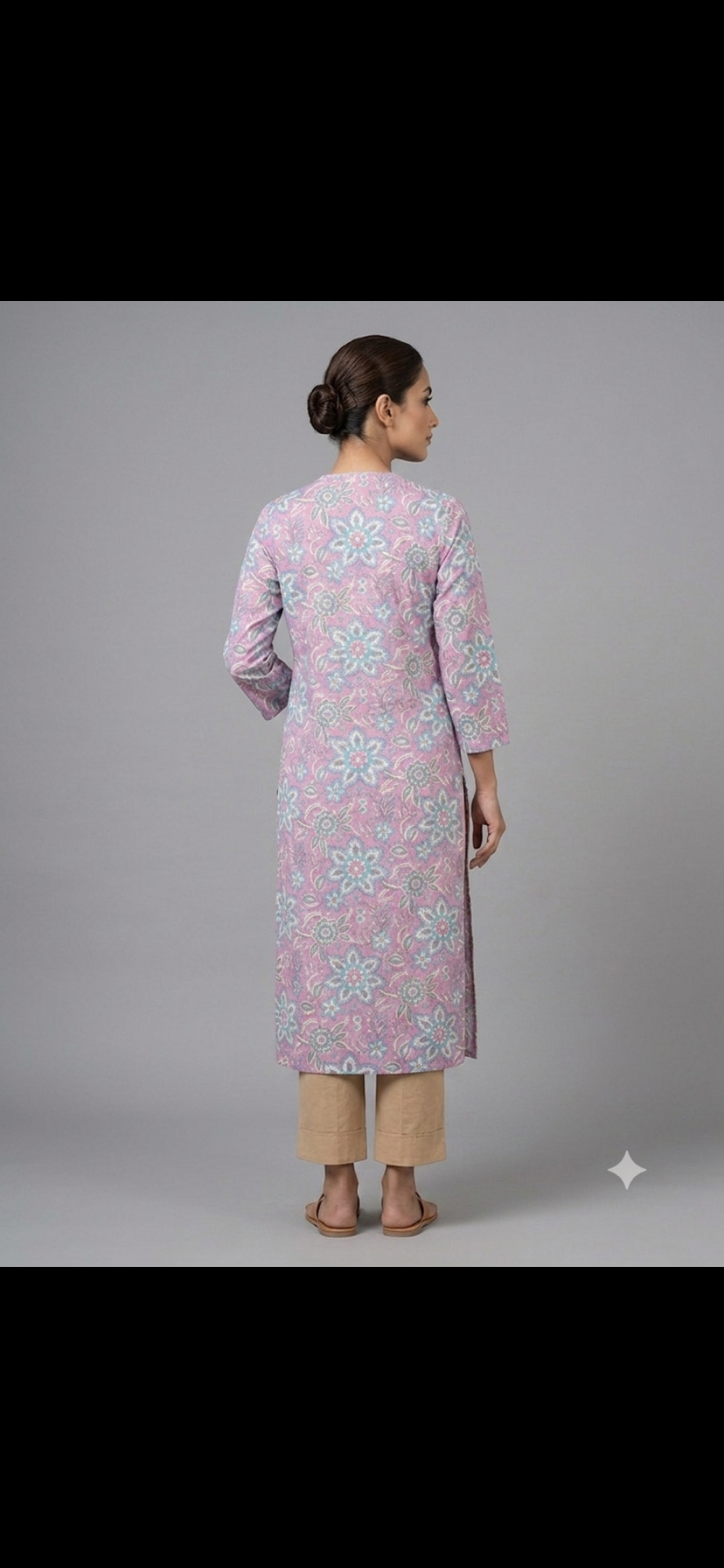 Pink printed cotton kurta