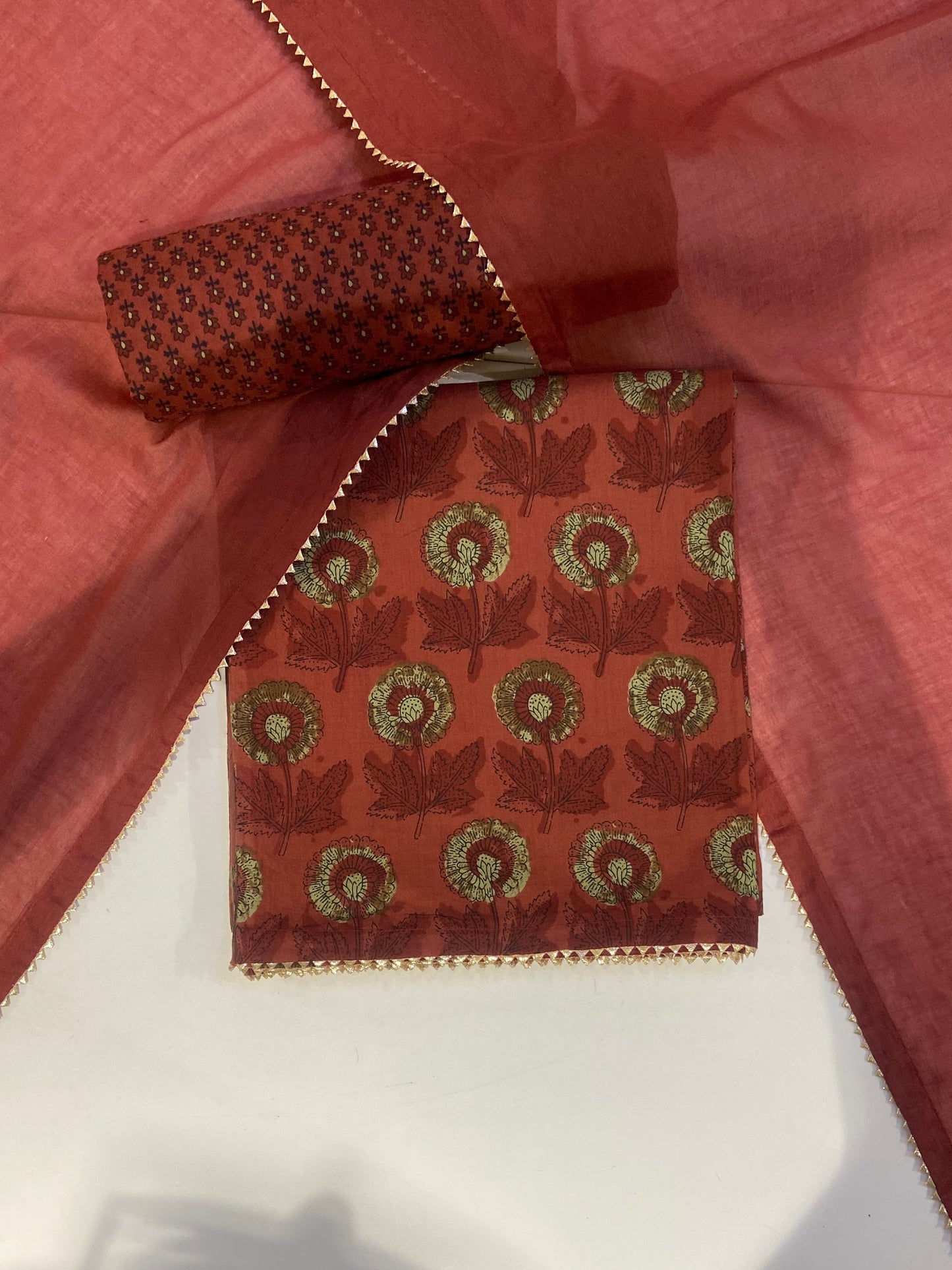 Red Printed Cotton Unstitched Fabric
