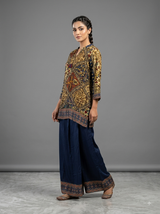 Blue Crepe Printed Cord Set