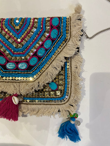 Blue Organic Boho Crossbody Bag