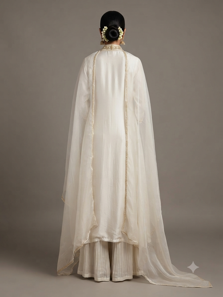 Off-White Chiffon Cut Dana Thread Work Organza Dupatta