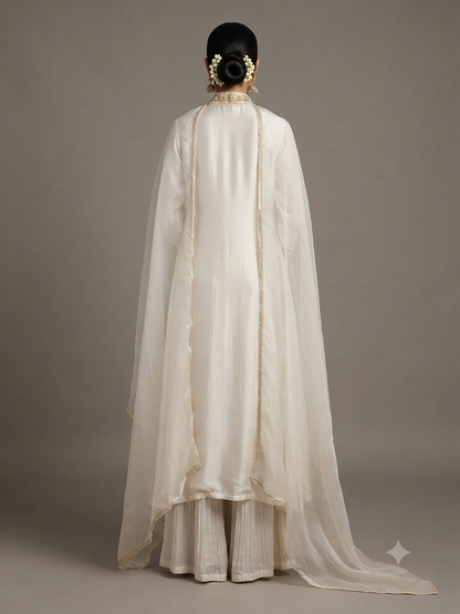Off-White Chiffon Cut Dana Thread Work Organza Dupatta