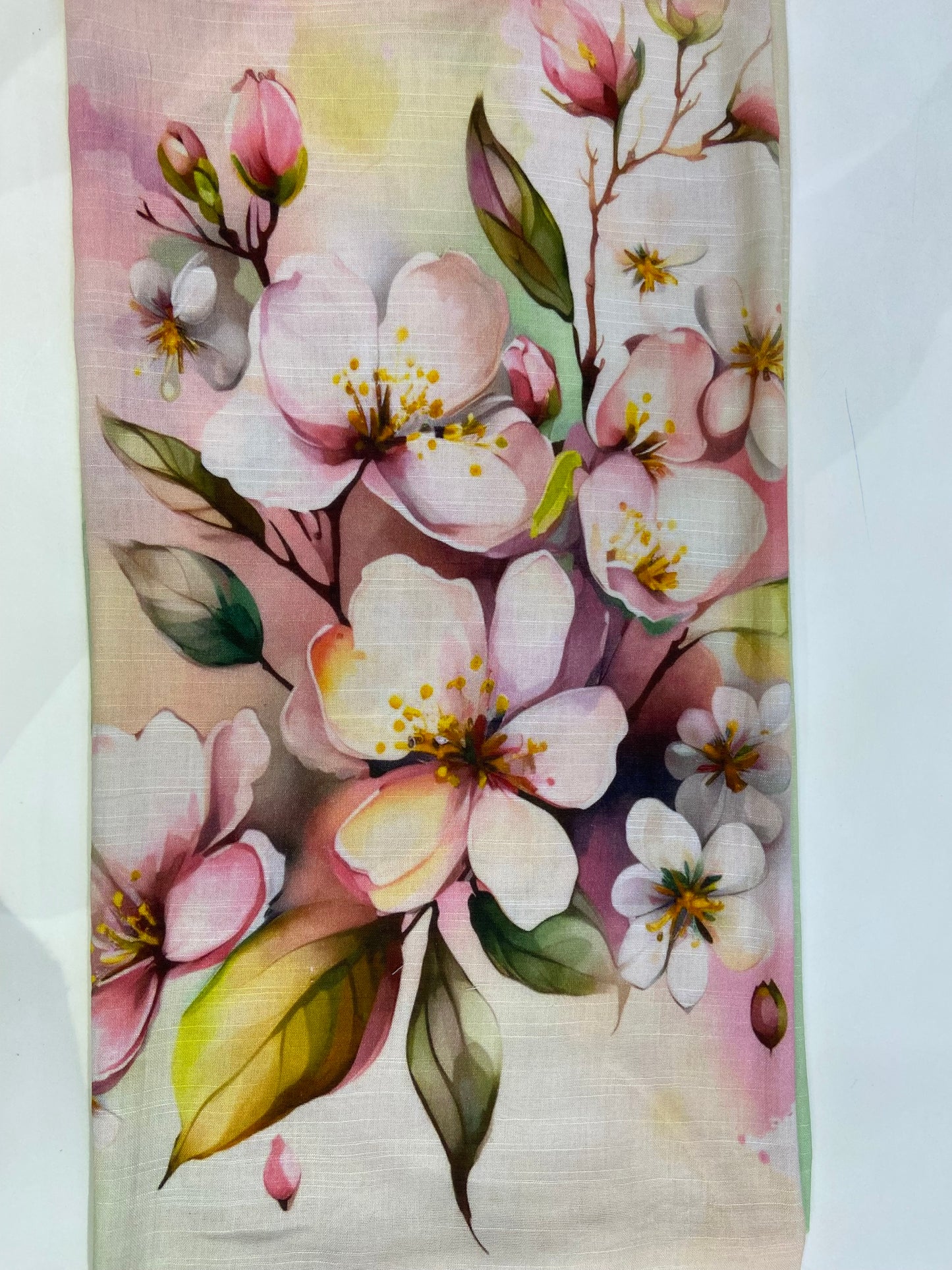 Peach printed maheshwari cotton unstitch febric