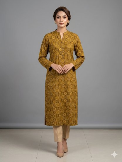 Olive Green Printed Kurta