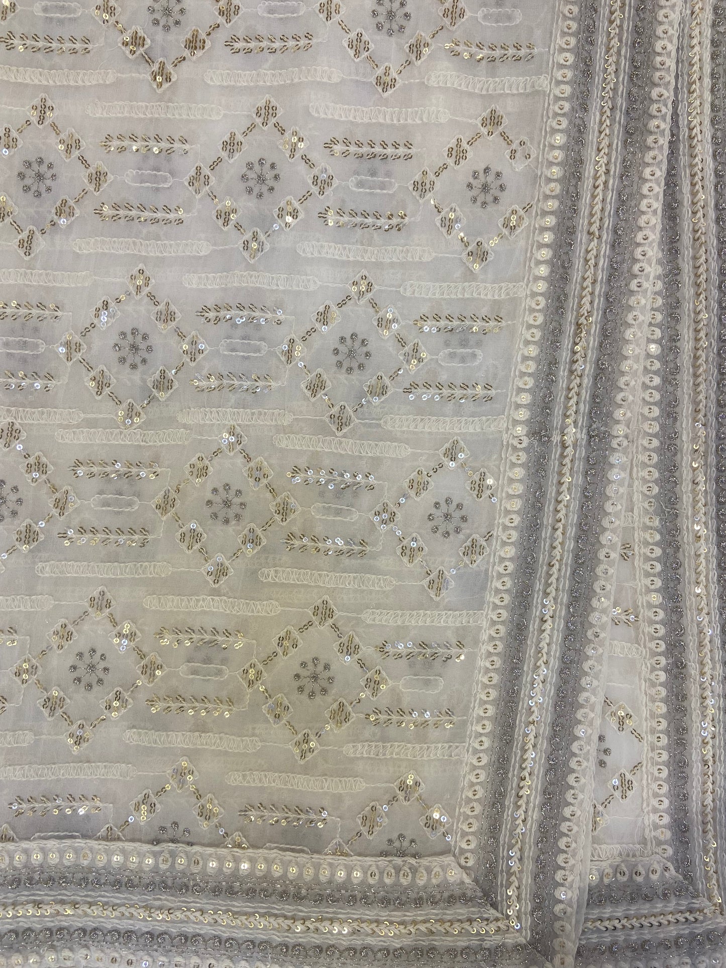 White Hand Embroidered Dupatta