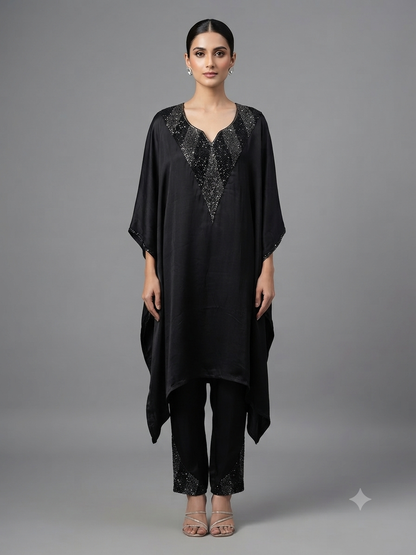 Black Crepe Kaftan & Pant Cord Set