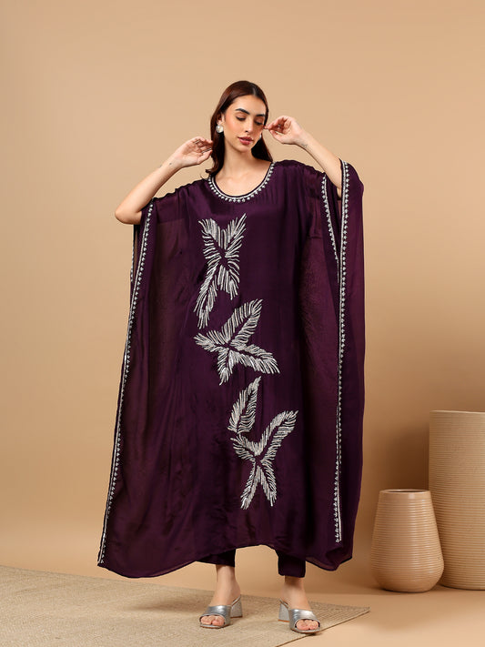 Wine Crepe Kaftan Set